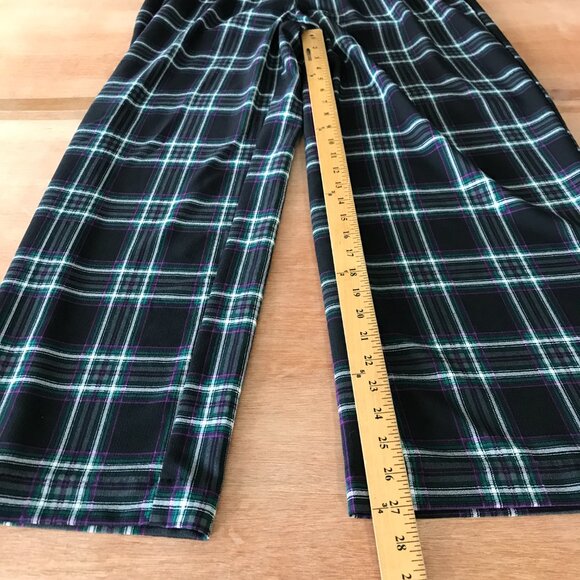 Torrid Studio Crepe Wide Leg Pants Women 14 Green Plaid High Rise Stretch 17950 - Picture 7 of 13